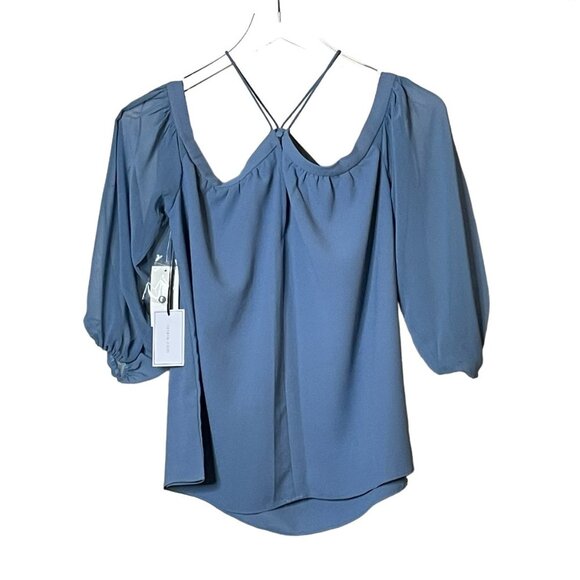 1. State Tops - NWT 1. State Off Shoulder Strappy Balloon Sleeve Blouse in Porcelain Blue
